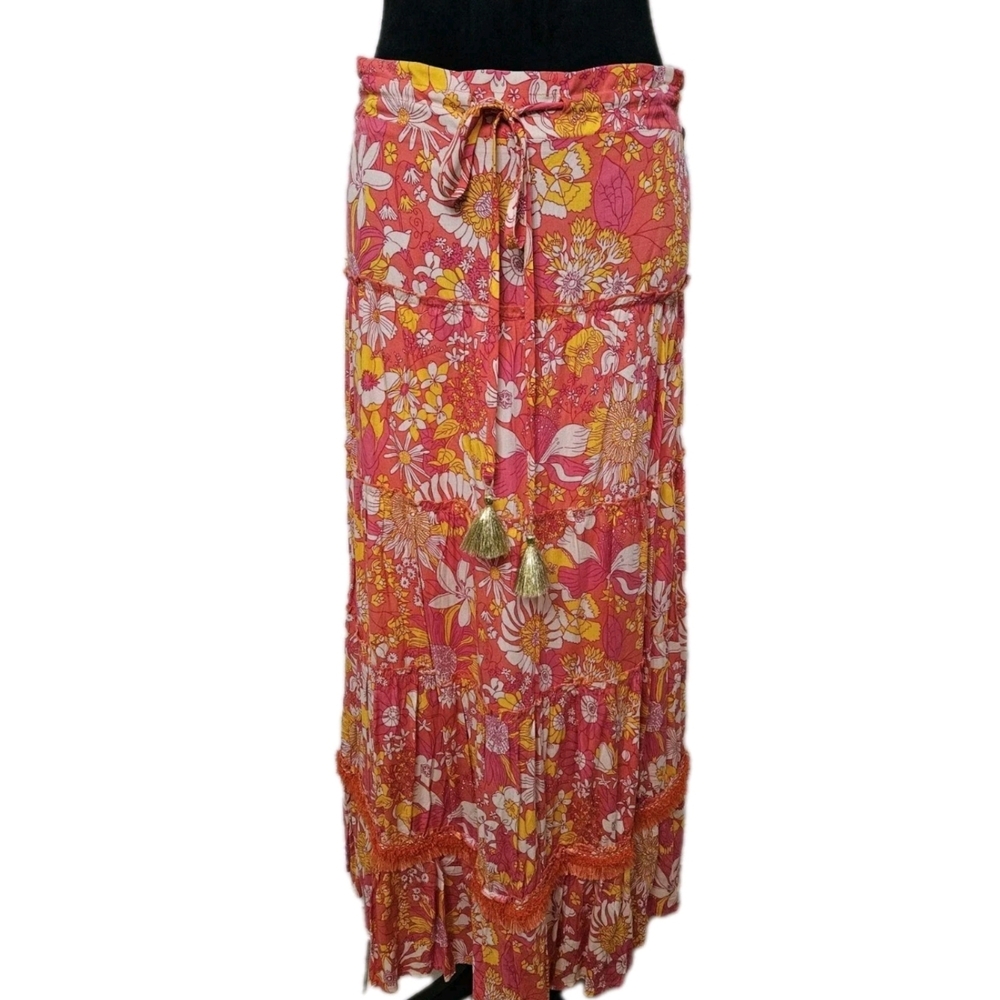Floral Maxi Skirt in Orange mutlicolor-Size Medium - Picture 3 of 16